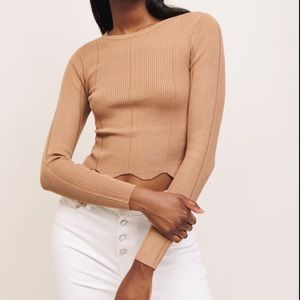 Dynamite - Scalloped Ribbed Long Sleeve Crop Top in Size XS